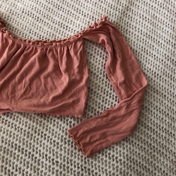 Pink Ribbed Off the Shoulder Shirt - Picture 1 of 5